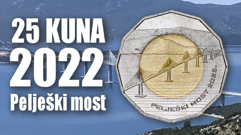 Prikaz kovanice: Hrvatska 25 kuna 2022. Pelješki most
