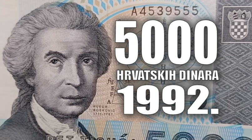 Prikaz novčanice: Hrvatska 5000 hrvatskih dinara 1992. Ruđer Bošković